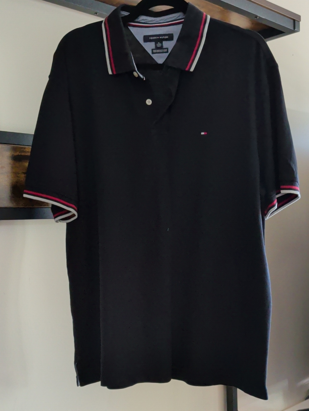 Tommy Hilfiger Black Polo with Red and White Trim